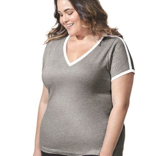 Women's Curvy Retro Ringer Premium Jersey V-Neck Tee Thumbnail